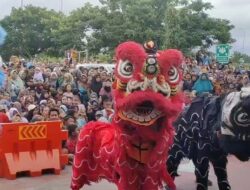 Atraksi Barongsai Sambut Pemudik di Rest Area Banjaratma Brebes