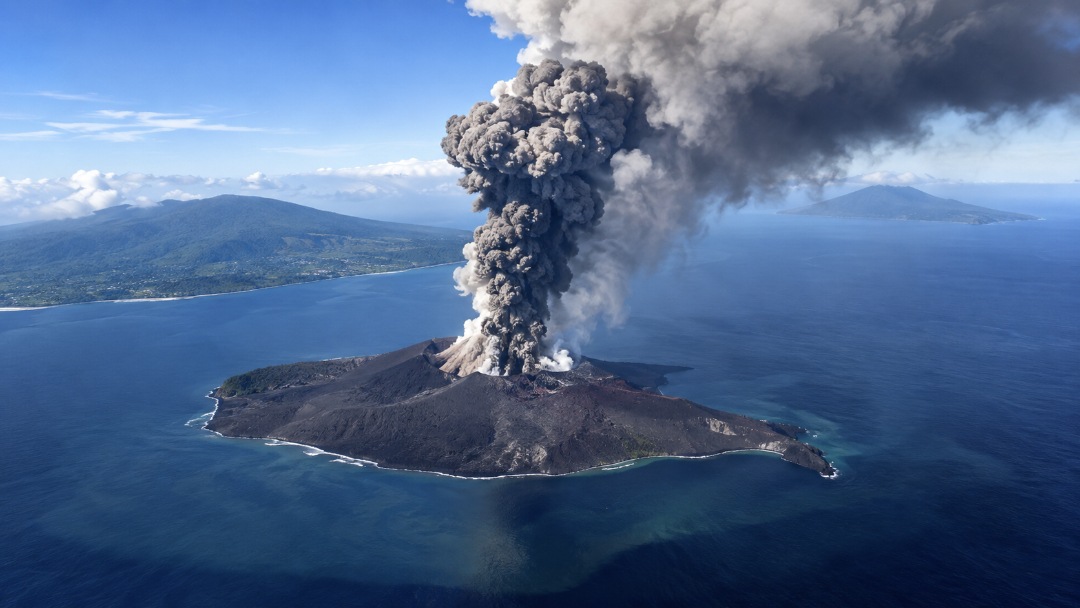 Gunung Anak Krakatau mengeluarkan kolom abu vulkanik di kawasan Selat Sunda