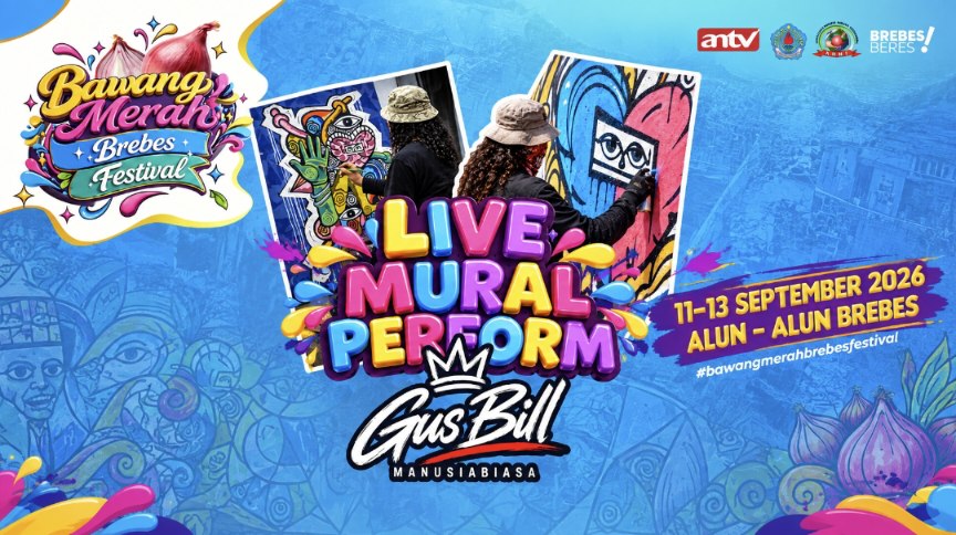 Gus Bill seniman mural Brebes menyiapkan karya Matahati Bawang Merah untuk BMBF 2026