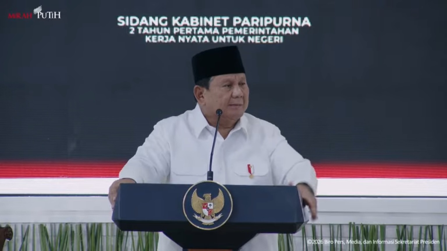 Presiden Prabowo Subianto menyampaikan sikap terhadap MSCI dalam Sidang Kabinet Paripurna di Istana Merdeka.