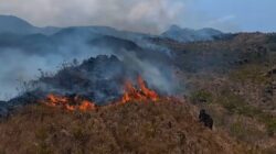 Helikopter melakukan pemadaman udara di kawasan kebakaran hutan Gunung Ciremai.