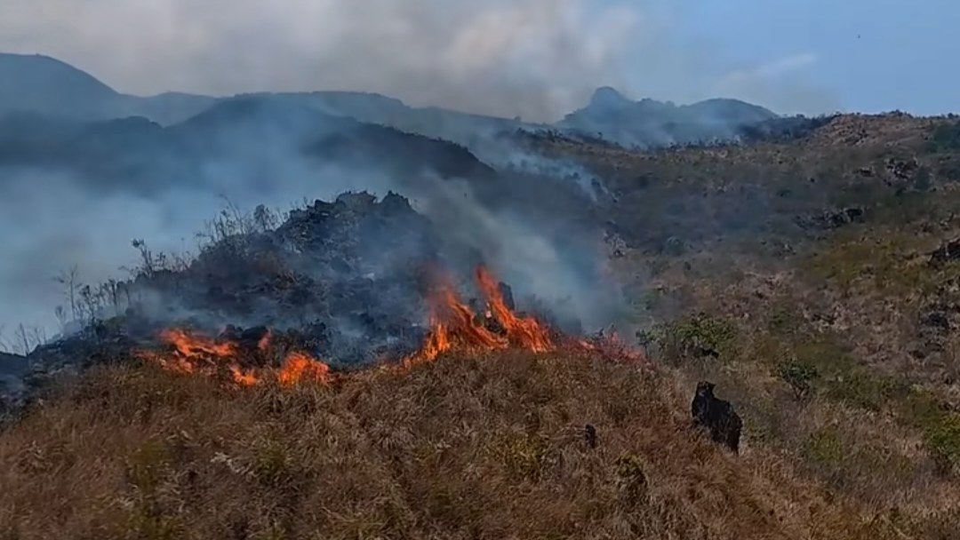Helikopter melakukan pemadaman udara di kawasan kebakaran hutan Gunung Ciremai.